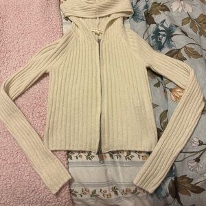 Aeropostale Cream Ribbed Hooded Cardigan